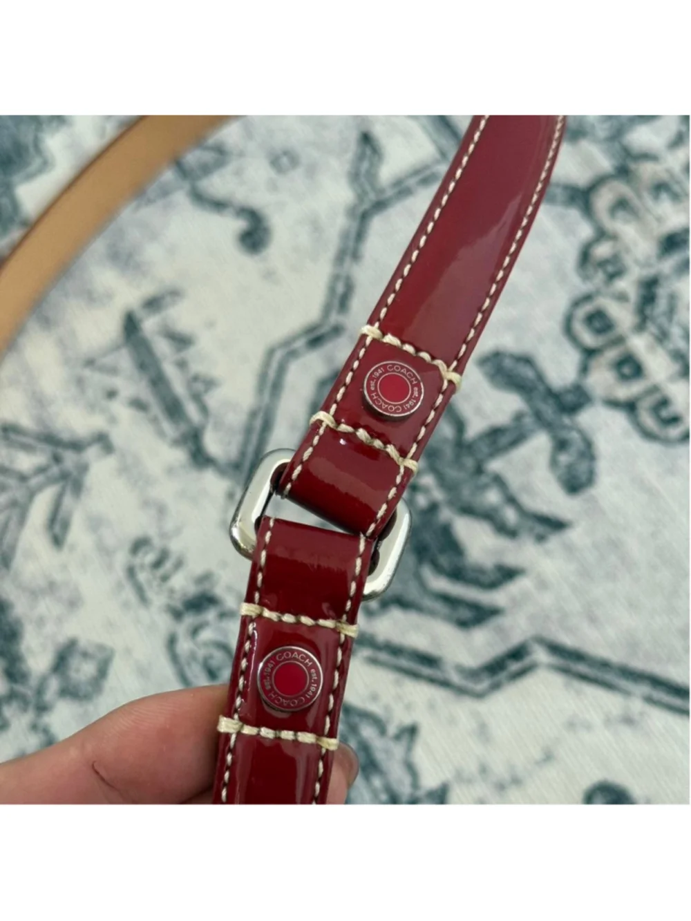 Y2K Rare Coach Hearts & Bones Red Patent Leather Dog Leash - Size S